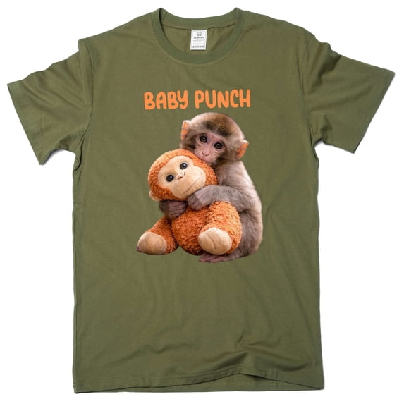 cute monkey vital Japan Zoo baby monkey T-shirt baby punch monkey meme tee shirt (XX-Large Military Green)