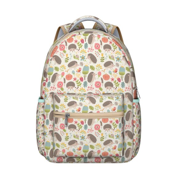 cute night sky forest hedgehog cartoon school backpack, floral tree pattern, waterproof and durable, adjustable straps, large capacity for Student’s outdoor adventures
