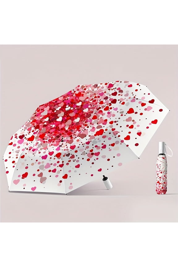 A cute and romantic little love printed folding umbrella that can automatically retract, be windproof and UV resistant, suitable for both men and women as holiday gifts