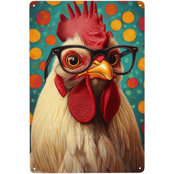cute rooster wearing glasses,Metal Sign,tin sign,Home Art wall decor,Tinplate Artwork poster,for Hotels,cafe,living room,man cave,bar,Farmhouse,farm,8x12 inch,Retro decorative plaque