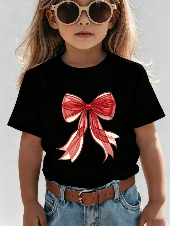cute t shirt for boys and girls elegant red bow decorated with pearl inlay dotted vintage festive design printed 100 soft knit soft funny shirt lightweight tee fun