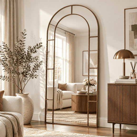 cuteDAY Arched Window pane Full Length Mirror 32"x71", Full Body Standing Mirror, Window Shaped Farmhouse Style with Aluminum Frame, Decor Wall Mirrors for Living Room, Courtyard, Bedroom, Entryway
