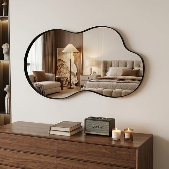 CuteDAY Irregular Wall Mirror 20"x36" Inch Wall Mirrors Decorative Black Modern Asymmetrical Abstract Mirror