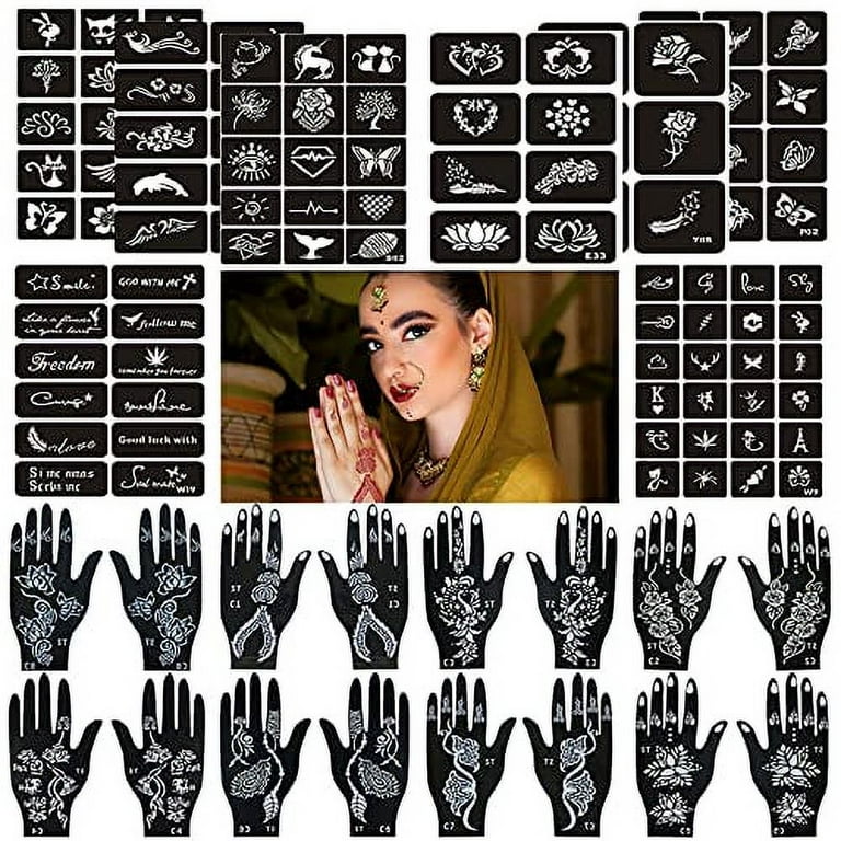 Cuteliili 24 Sheets Henna Temp Tattoo Stencil for Women and Kids,Reusable Temporary Tattoos Stencil,DIY Sticker!