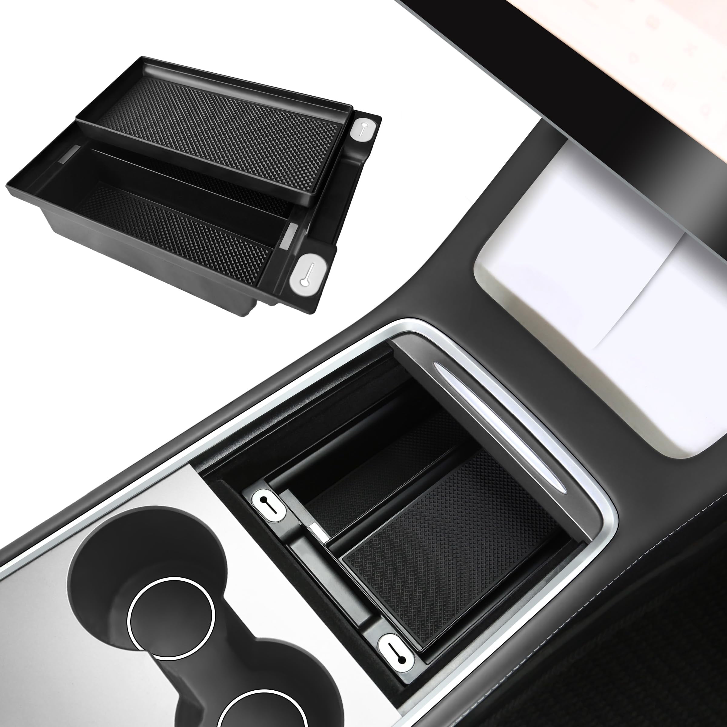 Tesla Model 3 & Y Center Console Organizer Tray – Smooth Slide Silicone Storage Tray For Interior