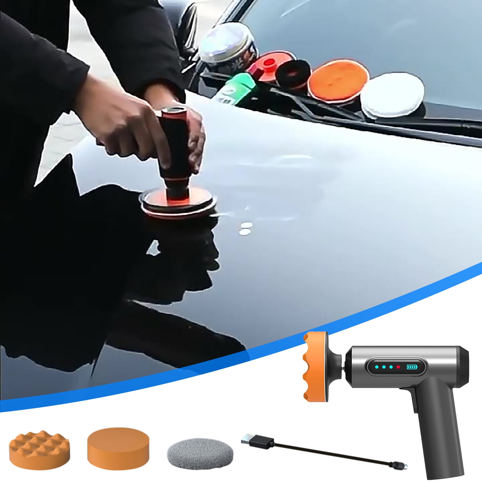 cuyhtdup Rechargeable Cordless Car Polisher Buffer Kit -20000RPM Dual Battery Electric Auto Polishing Machine with 3 Polishing Pads,84W Motor & USB Charging for Cars, Boats & Furniture - Professional