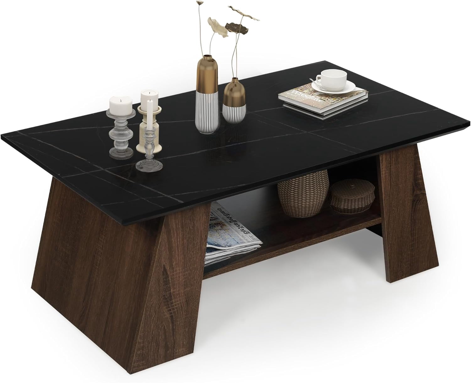 cvgjkbnp Coffee Table with Storage Shelf 2-Tier Mid Century Modern ...