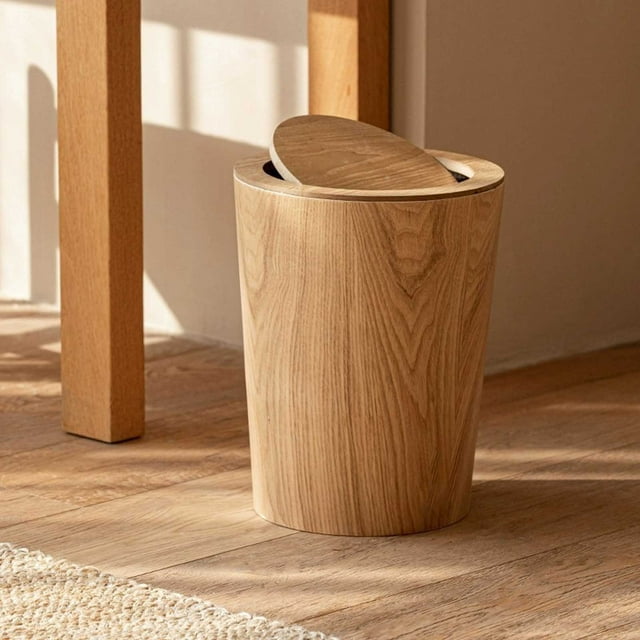 cvlncycling Bathroom Trash Can With Lid,Kitchen Wooden Fliptop Garbage