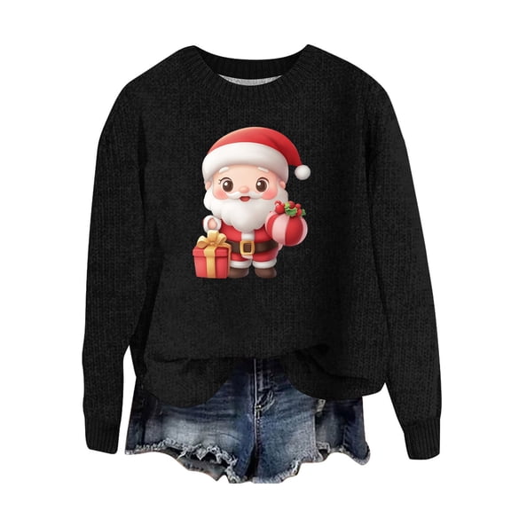 Buigttklop Christmas Sweatshirts for Women Kawaii 3D Santa Claus Sweatshirt Funny Gifts Long Sleeve Crewneck Cute Graphic Tops