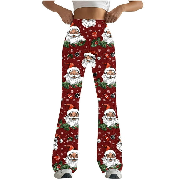 Buigttklop Christmas Yoga Pants for Womens Plus Size Flare Leggings with Tummy Control Waist and Wide Leg Soft Comfortable Pants for Running Workout