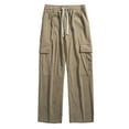 thumbnail image 1 of Buigttklop Men'S Pants,Men'S Casual Drawstring Straight Barrel Trousers Carry Pockets Cotton Wool Cargo Pants, 1 of 4