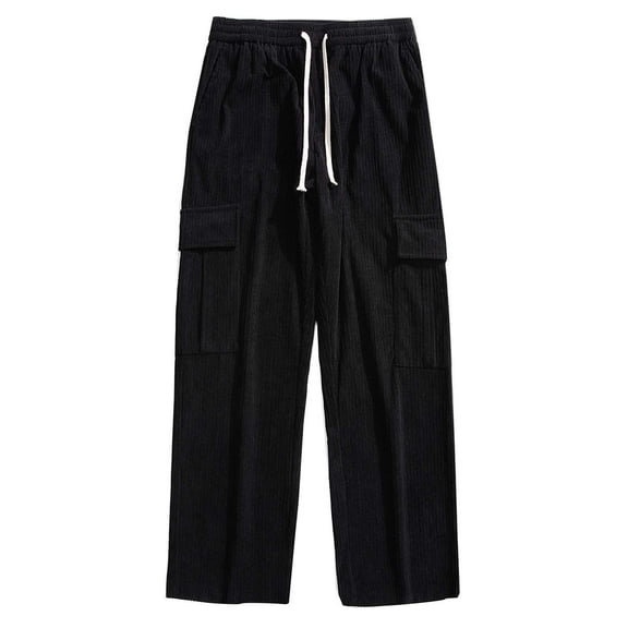 Buigttklop Men'S Pants,Men'S Casual Drawstring Straight Barrel Trousers Carry Pockets Cotton Wool Cargo Pants