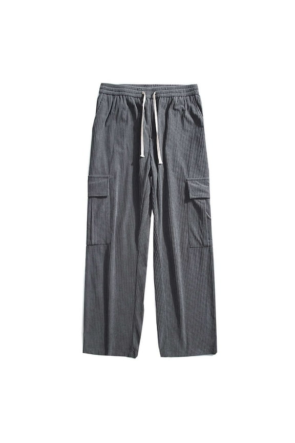 Men'S Pants,Men'S Casual Drawstring Straight Barrel Trousers Carry Pockets Cotton Wool Cargo Pants