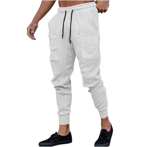 cyber and Monday Deals BUIgtTklOP No Boundaries Men's Pants Clearance,Men's Solid Color Sport Loose Pleated Small Legs Lace-up Solid Color Full Length Pants