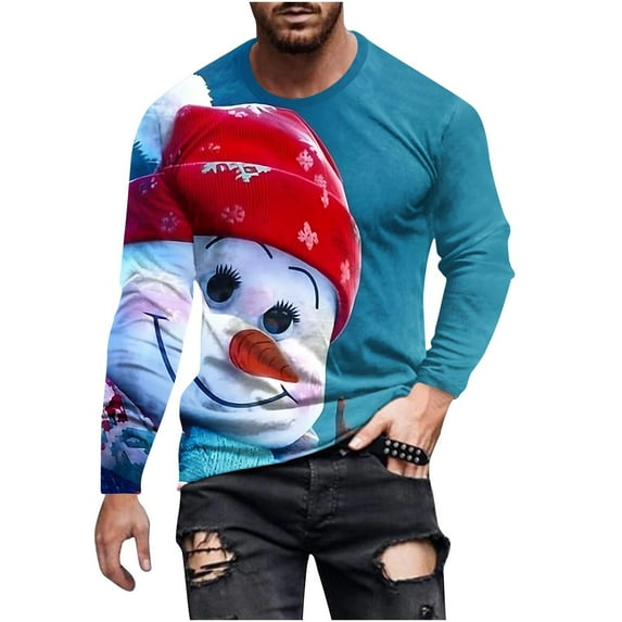 Buigttklop Mens Merry Christmas Shirt Long Sleeve Big and Tall Christmas Shirts for Men Ugly Christmas Tee Shirts Xmas Tshirts