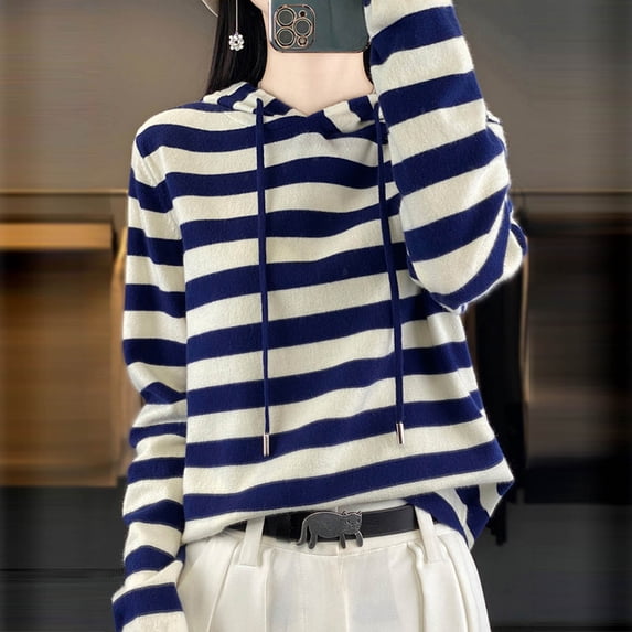 cyber and Monday Deals BUIgtTklOP No Boundaries Women's Casual Hooded Striped Print Sweaters Fashion Loose Long Sleeve Pullover Hoodies Fall Dressy Tunic Tops