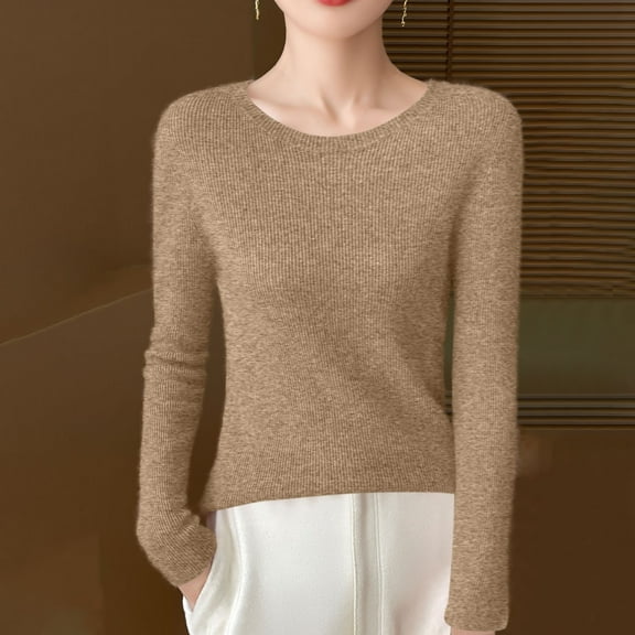 Buigttklop Women'S Knit Pullover Sweater Slim Fit Long Sleeve Crewneck Lightweight Casual Basic Soft Solid Color Knitted Top