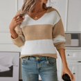 thumbnail image 1 of BUIgtTklOP Women's Striped Sweater Orange and White Fall Long Sleeve Crew Neck Comfy Loose Oversized Knitted Pullover, 1 of 6