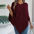 thumbnail image 1 of Buigttklop Womens Knitted Sweater Cape Shawls Casual V-Neck Wrap Pullover Tops 3/4 Sleeve Asymmetric Hem Poncho Sweater, 1 of 6