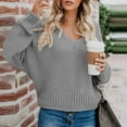 thumbnail image 1 of Buigttklop Womens Loose V-Neck Pullover Sweaters Fall Knitted Long Sleeve Tops Dressy Casual Blouse Knitwear Jumpers, 1 of 6