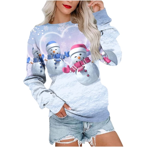 Under 10$ Buigttklop Women'S Casual Tops Long Sleeve Christmas Printed Round Neck Blanket Pullover Pullover Sweatshirts