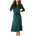 thumbnail image 1 of Buigttklop Fall and Winter Dresses for Women 2023,Women'S Sweater Mid-Length Sweater Dress Round-Neck Puffy Sleeves Solid Color Knitted Skirt, 1 of 6