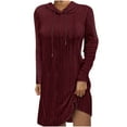 thumbnail image 1 of Buigttklop Fall and Winter Dresses for Women Women'S Casual Hooded Solid Long Sleeve Drawstring Solid Pullover Dresses, 1 of 6