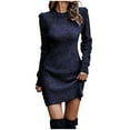 thumbnail image 1 of Buigttklop Long Sleeve Dresses for Women,Women Casual Sleeve Solid Waist Round Neck Slimming Knitting Hip Wrap Dresses, 1 of 6
