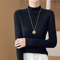thumbnail image 1 of Buigttklop Womens Long Sleeve Shirts Turtleneck Ribbed Top Ruffles Mock Neck Basic Layering Tops, 1 of 6