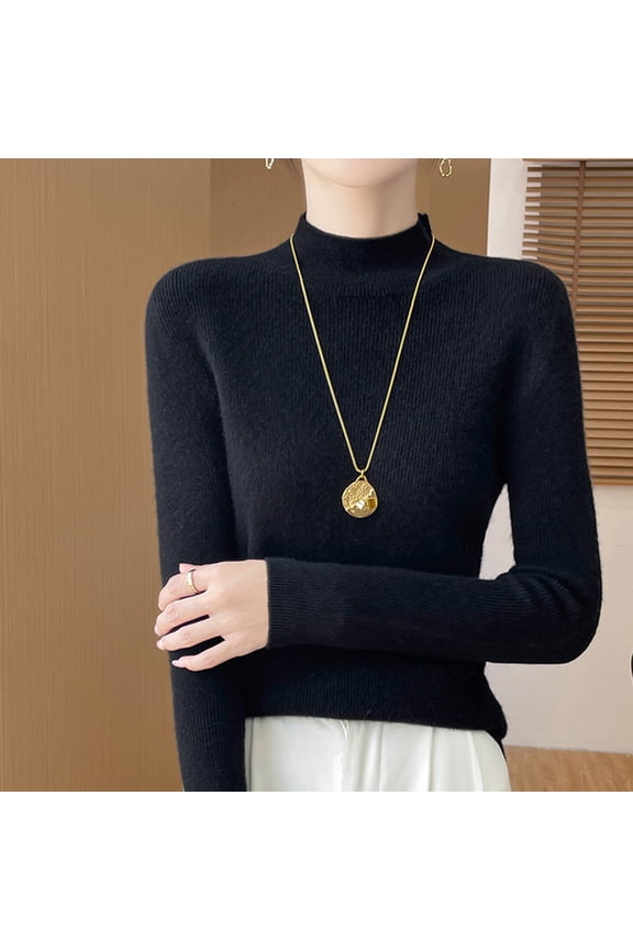 Womens Long Sleeve Shirts Turtleneck Ribbed Top Ruffles Mock Neck Basic Layering Tops