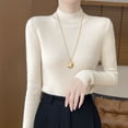 thumbnail image 1 of Buigttklop Womens Long Sleeve Shirts Turtleneck Ribbed Top Ruffles Mock Neck Basic Layering Tops, 1 of 6