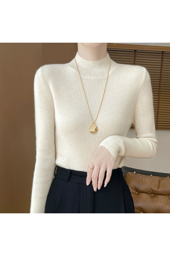 Womens Long Sleeve Shirts Turtleneck Ribbed Top Ruffles Mock Neck Basic Layering Tops