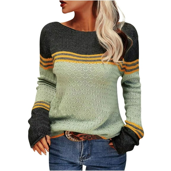 Buigttklop Sweater for Women Women'S Striped Color-Matching Pullover Sweater