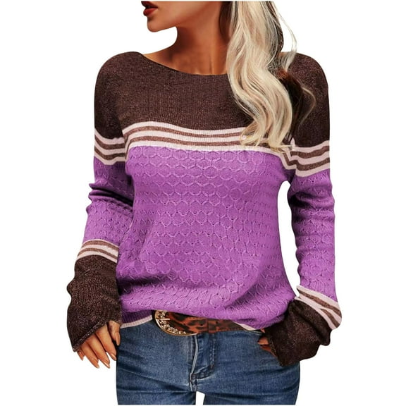 Buigttklop Sweater for Women Women'S Striped Color-Matching Pullover Sweater