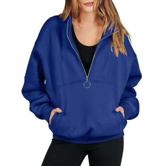 cyber and Monday Deals Clearance Under 10$ BUIgtTklOP No BoundariesWomen's Casual Hoodless Sweatshirts Long Sleeve Half Zippered Hooded Collar Shirt