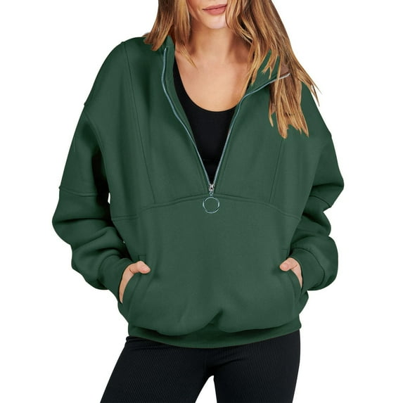 cyber and Monday Deals Clearance Under 10$ BUIgtTklOP No BoundariesWomen's Casual Hoodless Sweatshirts Long Sleeve Half Zippered Hooded Collar Shirt