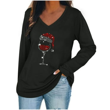 cyber and Monday Deals Clearance under 10$ BUIgtTklOP Woman V-Neck Long Sleeve T-Shirt Printing Loose Blouse Tops