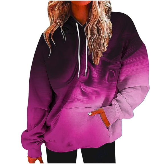 Under 10$ Buigttklop Women Long Sleeves Casual Hooded Printing Crewneck Pullover Sweatshirt Tops