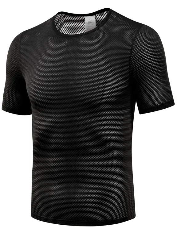 Men’s Short Sleeve Cycling Base Layer, Quick-Dry Breathable Mesh Bike Undershirt with Stretch for Road Riding & MTB