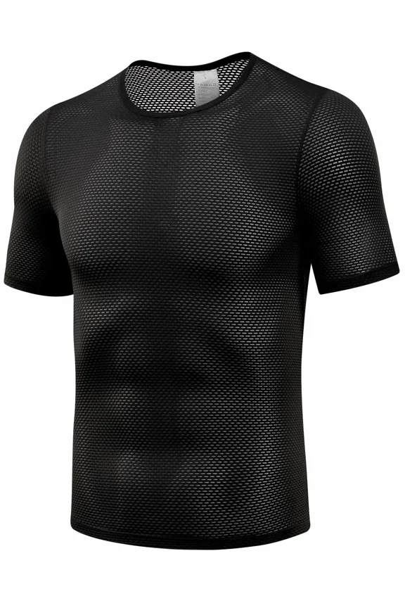 Men’s Short Sleeve Cycling Base Layer, Quick-Dry Breathable Mesh Bike Undershirt with Stretch for Road Riding & MTB