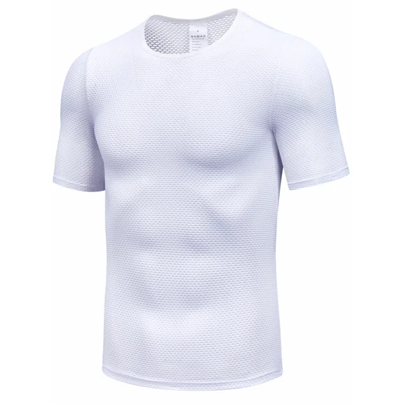 Qualidyne Men’s Short Sleeve Cycling Base Layer, Quick-Dry Breathable Mesh Bike Undershirt with Stretch for Road Riding & MTB