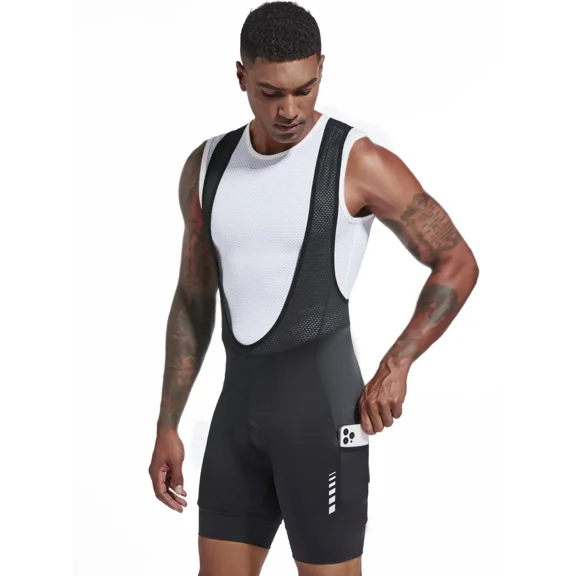 Qualidyne Men’s Cycling Bib Shorts with Side Pockets, 4D Padded Road Bike Bibs, Breathable Stretch Bib Shorts for Road Riding & MTB