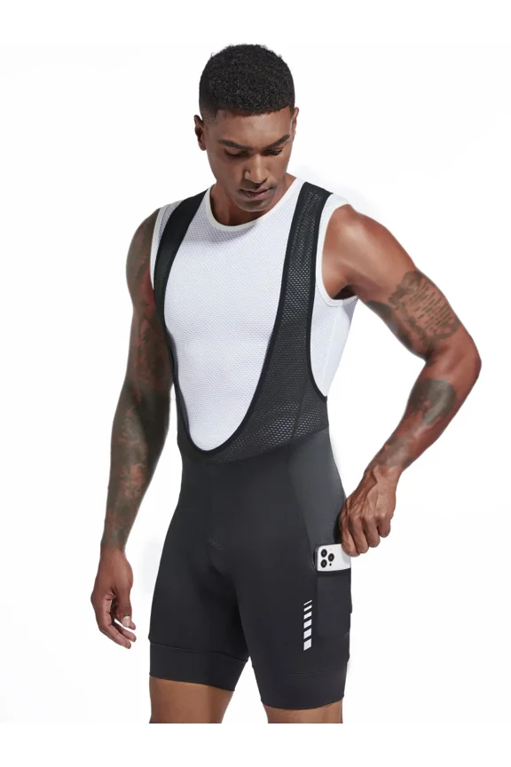 Men’s Cycling Bib Shorts with Side Pockets, 4D Padded Road Bike Bibs, Breathable Stretch Bib Shorts for Road Riding & MTB