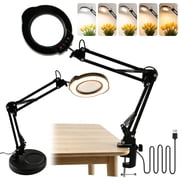 cyrico Magnifying Glass with Light and Stand, Real Glass 2-in-1 Desk Magnifying Lamp with Clamp, 5 Color Modes Stepless Dimmable, LED Hands Free Magnifier for close work, Reading, Crafts, Repair