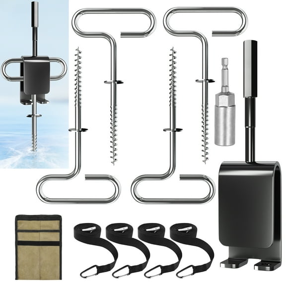 cyrico Ice Anchor Tool Kit, Universal Ice Anchor Drill Adapter Set with Ice Fishing Shelter Stake Screws, 1/4" Adapter Head and Nylon Straps for Ice Fishing Shelter, Ice Shanty & Outdoor Camping Tent