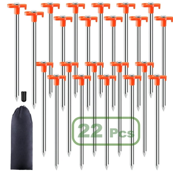 cyrico 22 Pcs Tent Stakes, 9.84 Inch Heavy Duty Galvanized Non-Rust Ground Stakes Metal Tent Pegs Ground Stakes Tent Spikes for Camping Patio, Garden, Canopies, Grassland, Outdoor, Orange