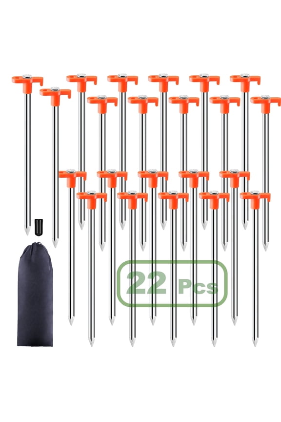 22 Pcs Tent Stakes, 9.84 Inch Heavy Duty Galvanized Non-Rust Ground Stakes Metal Tent Pegs Ground Stakes Tent Spikes for Camping Patio, Garden, Canopies, Grassland, Outdoor, Orange