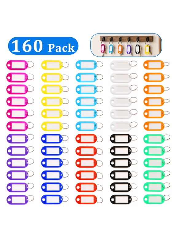 160 Pack Key Tags with Labels, Plastic Key Chain Tag with Split Ring Label Window, Key Label Tags Identifiers for Name, Luggage, Bags, Backpack, ID and Name Tags for Home Or Office, 10 Colors