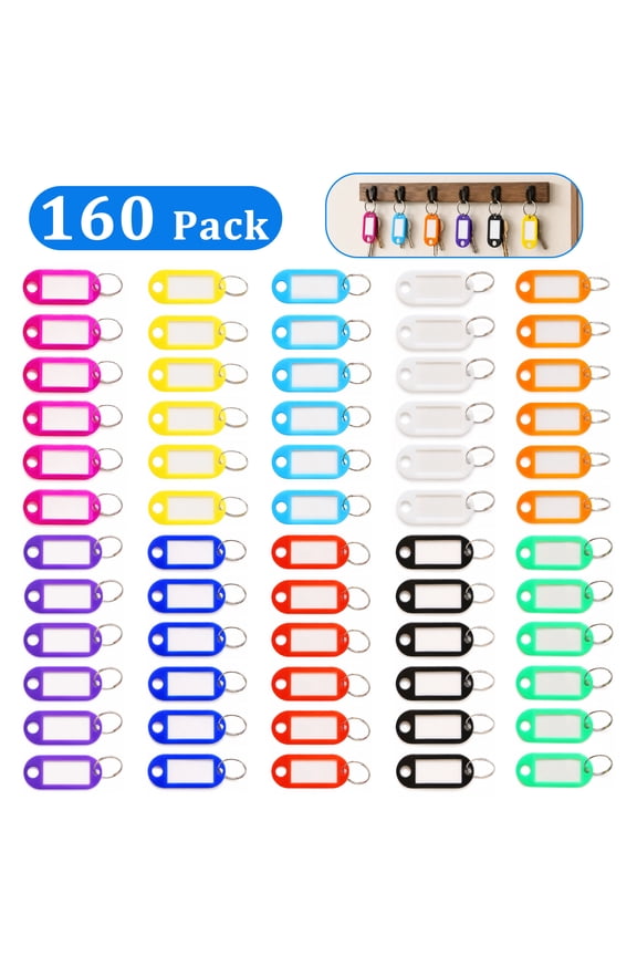 160 Pack Key Tags with Labels, Plastic Key Chain Tag with Split Ring Label Window, Key Label Tags Identifiers for Name, Luggage, Bags, Backpack, ID and Name Tags for Home Or Office, 10 Colors