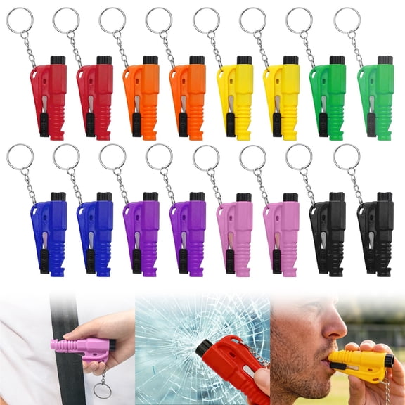 cyrico 16pcs Car Window Breaker Seatbelt Cutter Keychain, 3 in 1 Car Window Breaker Tool, Seat Belt Cutter and Glass Breaker Survival Whistle Escape Tool for Family Rescue Car Emergency Kit